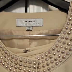 Tahari Cream Jacket with Pearl Embellishments